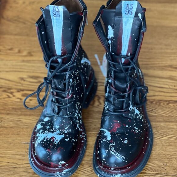 RARE A.S.98 Paint Splatter Black and Burgundy Ankle Boots EU 41 NWT - Picture 13 of 15
